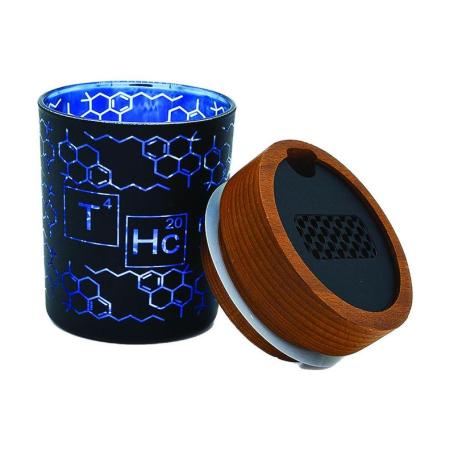 V-Syndicate SmartStash Glas mit integriertem Grinder & Humidor (Small) – Design: THC Elemental Blue